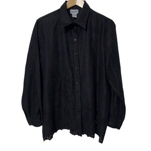 Bon Worth Womens Faux Suede Button Down Eyelet Trim Shirt